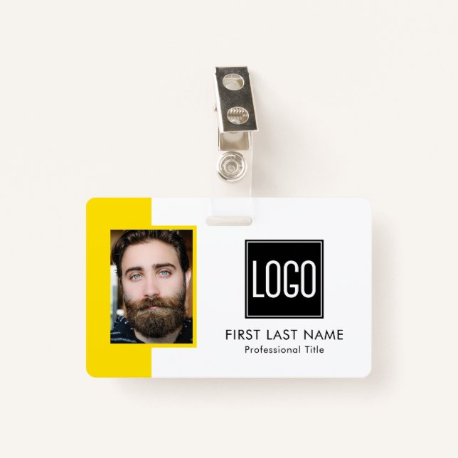 Employee ID | Bright Yellow Logo Photo ID Badge (Front with Clip)
