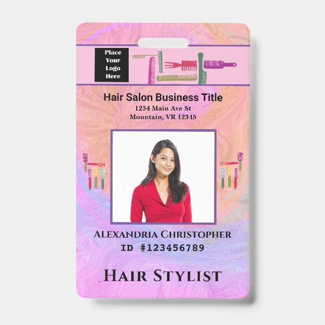 Employee  ID Card Hair Stylist Photo Custom Badge (Front)