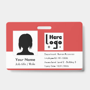 Employee ID Card Template with Photo and QR Code Badge
