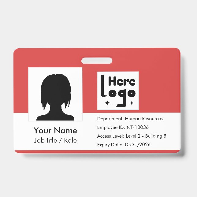 Employee ID Card Template with Photo and QR Code Badge (Front)