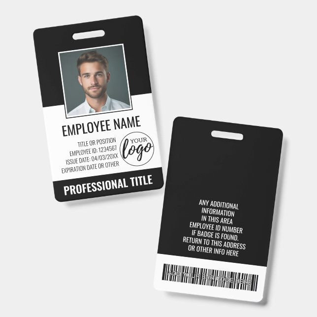 Employee ID - Photo, Logo, Title - Custom Plastic Badge (Front & Back)