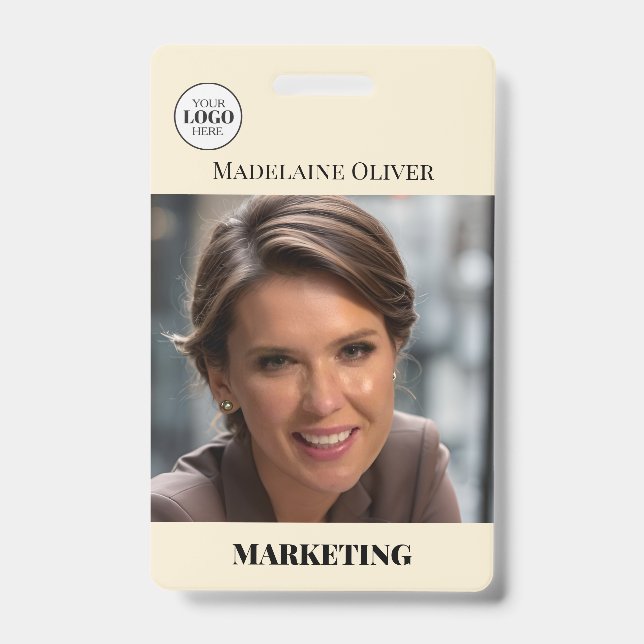 Employee ID Photo QR Code Cream Logo Badge (Front)