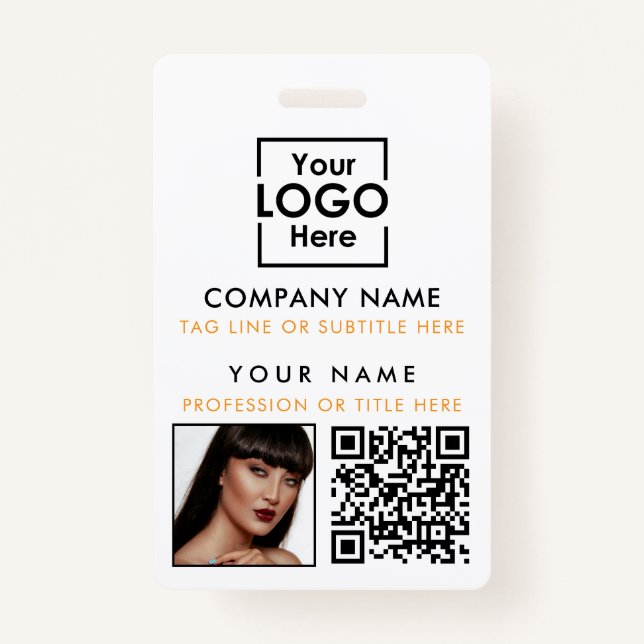 Employee ID Photo QR Code Custom ID Printing White ID Badge (Front)