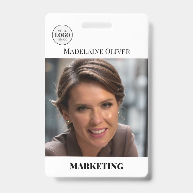 Employee ID Photo QR Code Simple Logo Badge (Front)