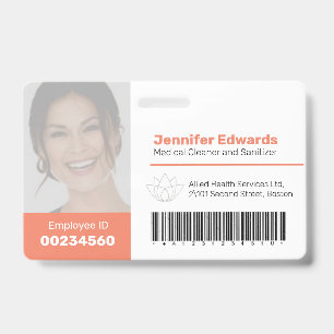 Employee large photo ID and barcode orange Badge