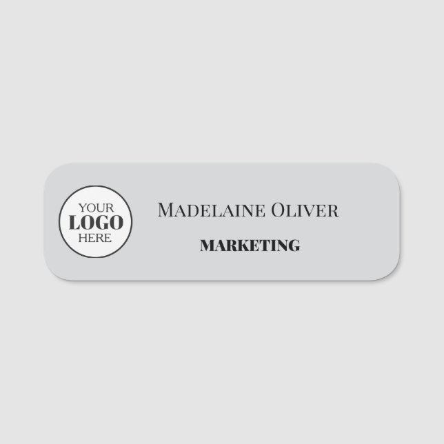  Employee Logo Grey Simple Name Tag (Front)