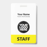 Employee Logo Staff Tag Front and Back The Same ID Badge<br><div class="desc">Easily personalise this Custom Administrative professional Name Badge without photo and large business logo. A simple business design the front and back printed the Same in yellow and black colours fully customisable in front and back sizes, sans-serif basic and modern fonts and a professional and clear look, perfect for small...</div>