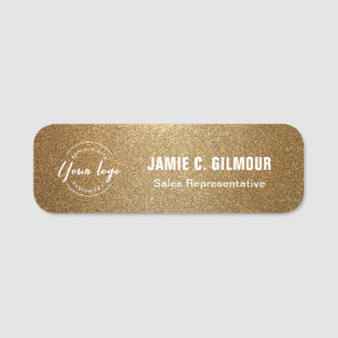 Employee Magnetic Custom Business logo Gold White Name Tag