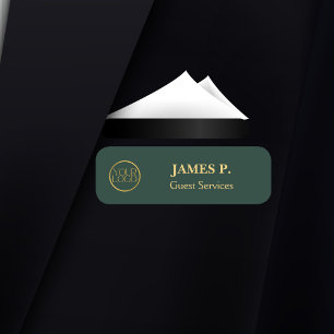 Employee Magnetic Safety Pin Green Gold Logo Name Tag