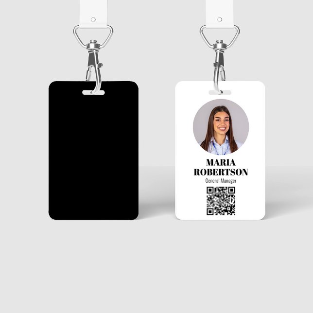 Employee Name Badge Minimalist Photo QR Code ID Badge (Simple photo and name employee badge with a scannable QR Code.)