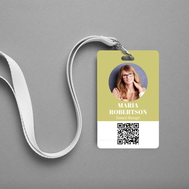 Employee Name Badge Photo Minimalist QR Code ID Badge (Simple business ID badge with a scannable QR code. )
