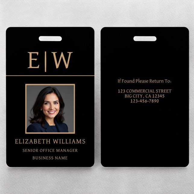 Employee Name Black Gold Photo Corporate Work ID Badge (Creator Uploaded)