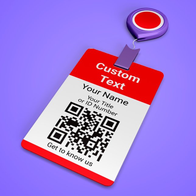 Employee Name ID Title And QR Code Simple Red Badge (Creator Uploaded)