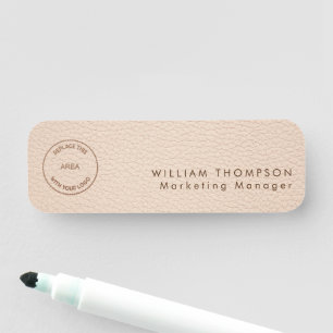 Employee Name Logo Cream Faux Leather  Tag