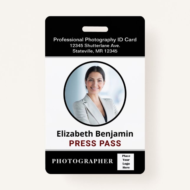 Employee Name Photo Logo Press Pass Custom ID ID Badge (Front)
