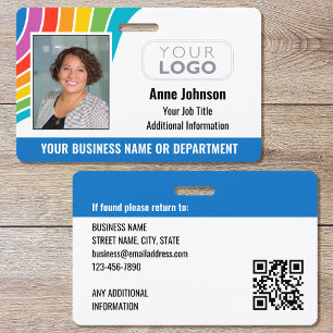 Employee Name Photo Logo QR Code ID Rainbow Colour Badge