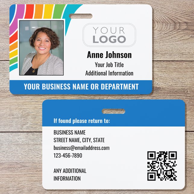 Employee Name Photo Logo QR Code ID Rainbow Colour ID Badge (Creator Uploaded)