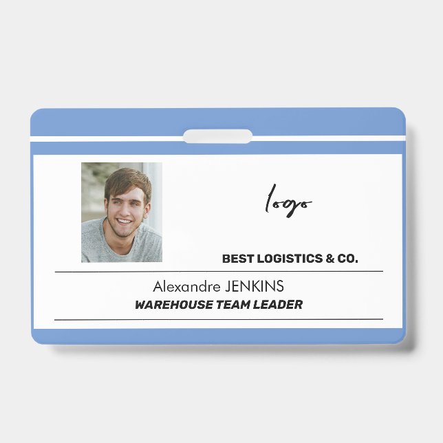 Employee name photo logo text bare code template ID badge (Front)