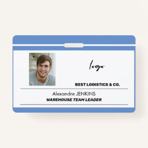 Employee name photo logo text bare code template ID badge
