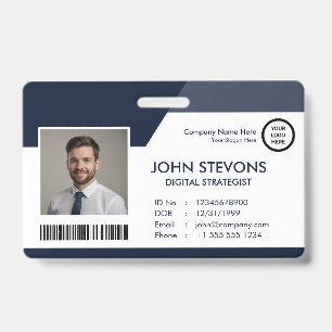 Employee Name & Photo Navy Blue Qr Code ID Badge