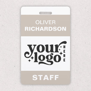 Employee Name Tag Custom Business Logo Staff Beige ID Badge