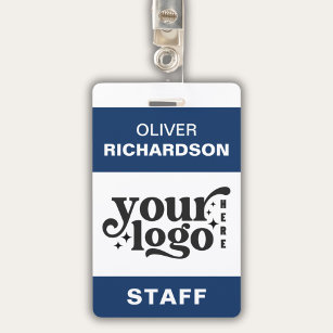 Employee Name Tag Custom Business Logo Staff Blue  ID Badge