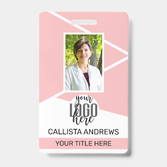 Employee Name Title Barcode Logo Pink Geo ID Badge (Front)