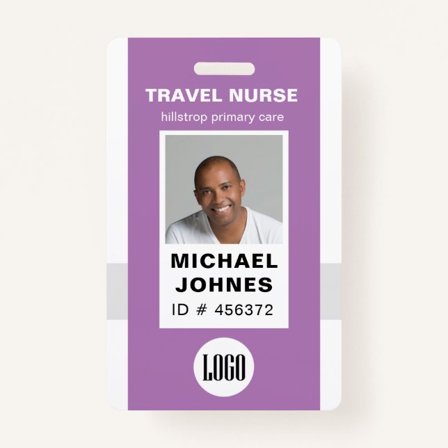 employee nurse photo and logo name badge ID badge (Front)