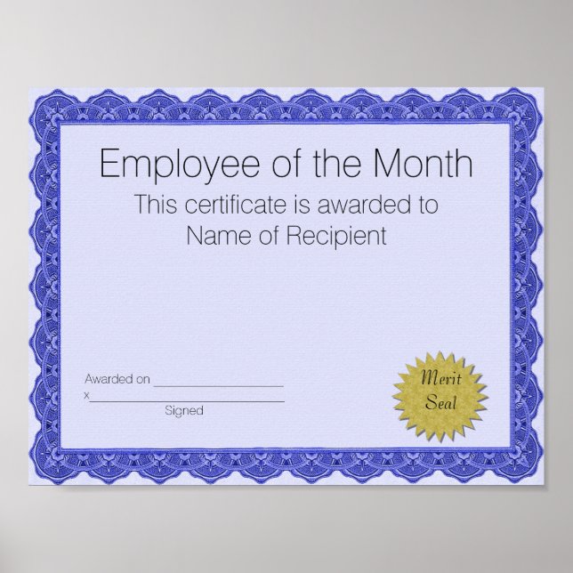 Employee of the Month Certificate Poster (Front)