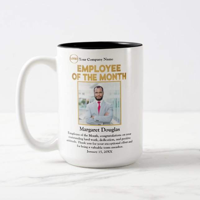 Employee of the Month Custom Photo | Gold & Black Two-Tone Coffee Mug (Left)