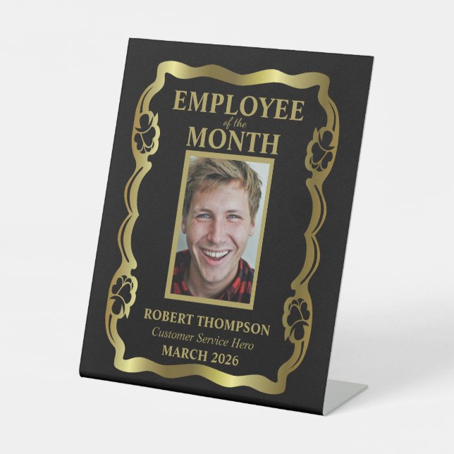 Employee of The Month Gold and Black Professional Pedestal Sign (Front)