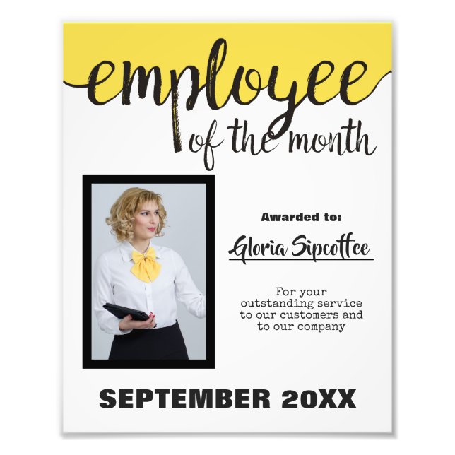 Employee of the month photo award certificate print (Front)