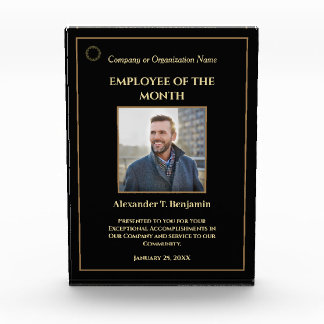Employee Of The Month Photo Logo Gold Personalise  Block