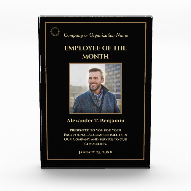 Employee Of The Month Photo Logo Gold Personalise  Block (Front)