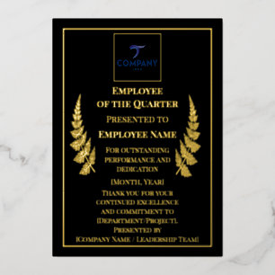 Employee of the Quarter Custom Foil Award 5×7