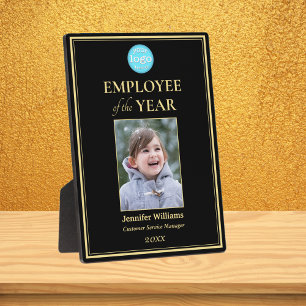 Employee of the Year Company Logo Photo Black Gold Plaque
