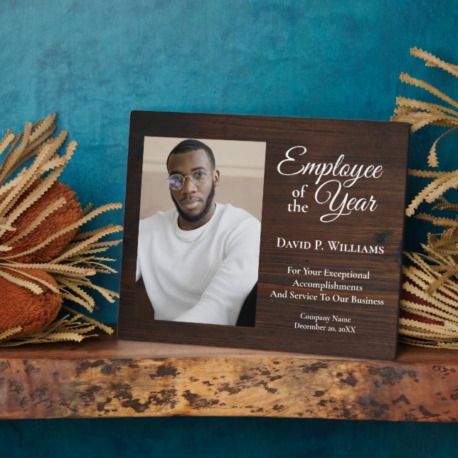 Employee Of The Year Photo Wood Custom Awards Plaque (Side)