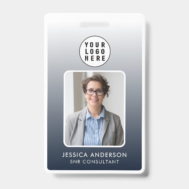 Employee Pass Photo Logo | Navy Blue Gradient  ID Badge (Front)