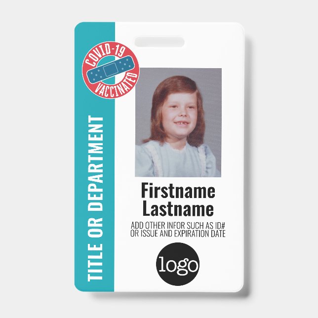 Employee Photo, Bar Code, Logo, Covid Vaccinated ID Badge (Front)