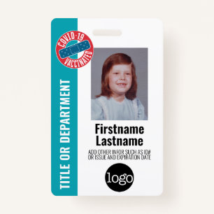 Employee Photo, Bar Code, Logo, Covid Vaccinated ID Badge