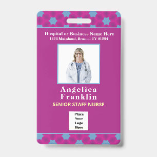 Employee Photo Bar Code Logo Custom Medical Nurse ID Badge