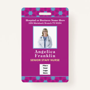 Employee Photo Bar Code Logo Custom Medical Nurse ID Badge