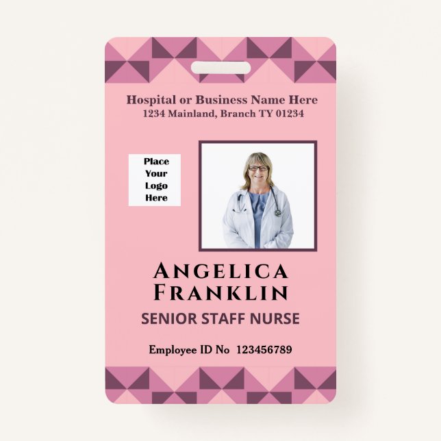 Employee Photo Bar Code Logo Name Custom Card ID Badge (Front)