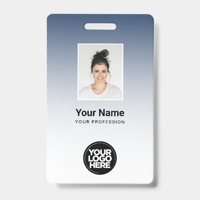 Employee Photo Bar Code Logo Name Gradient Badges ID Badge (Front)