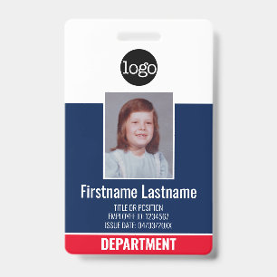 Employee Photo, Bar QR Code, Logo, Title NAME ID Badge