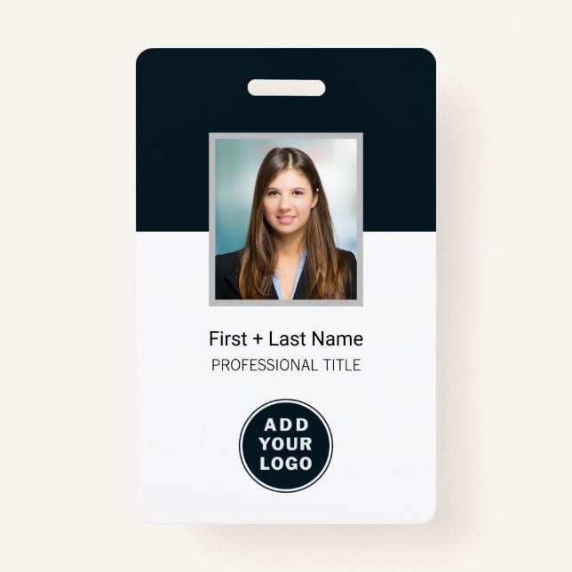 Employee Photo Barcode and Logo Custom Name ID Badge (Front)