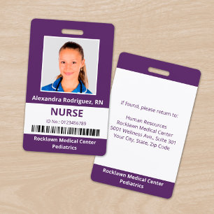 Employee Photo Barcode Purple White Medical ID Badge