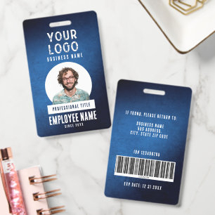 Employee Photo Blue Grunge Gradient Business ID Badge