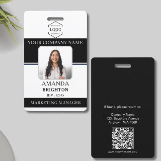 Employee Photo Business Logo QR Code Black White ID Badge