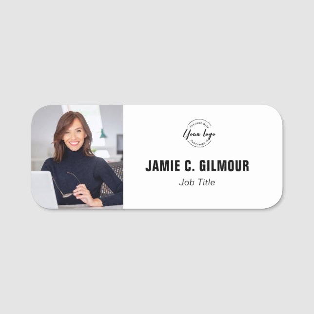 Employee photo Custom Business logo magnetic  Name Tag (Front)
